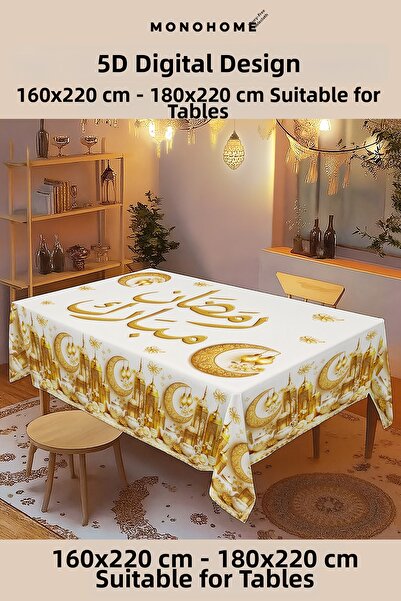 MonoHome Ramadan Tablecloth - 5D Digital Design Special Woven White
