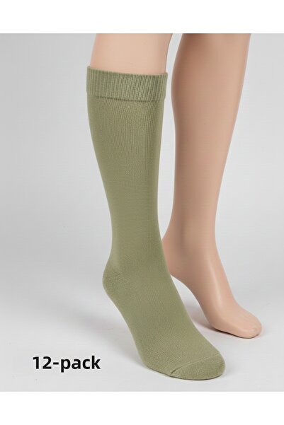 balkonda Men's Military Socks Khaki Green 12-Piece Economical Pack Cotton Cotton