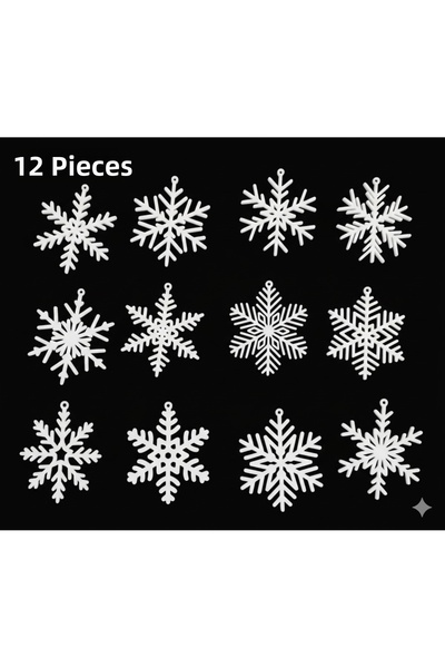 ETK-3D 12 قطعة زينة شجرة عيد الميلاد على شكل ندفة الثلج 6x6x2.5 سم
