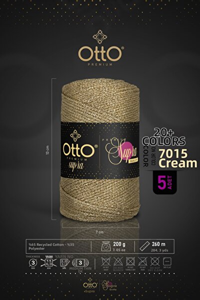 Otto خيط مكرامية فاخر لامع - كريمي - عبوة من 5 قطع - 3 مم/200 جرام/260 متر - ...