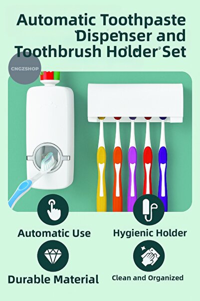 CNGZSHOP Αυτόματος συμπιεστής οδοντόκρεμας + Σετ κρεμάστρας οδοντόβουρτσας κα...