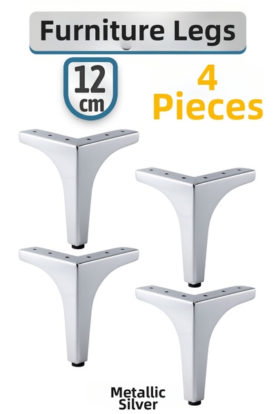 Badem10 Metalon 12 cm Chrome Silver 4Pcs Metal Furniture Leg Modern Sofa Triangle Unit Leg Feet