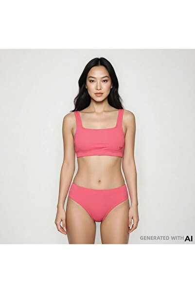 SPEEDO ملابس سباحة نسائية وردية اللون من قطعتين بتصميم ملمس مميز وظهر على شكل...