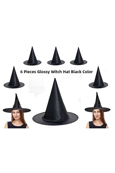 Skygo قبعة ساحرة درالون سوداء لامعة للهالوين متوافقة مع البالغين والأطفال 6 قطع