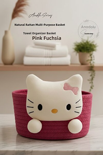 Anadolu Saray Natural Fuchsia Pink Wicker Multi-Purpose Basket | Bathroom, Decor, Towel Organizer Basket