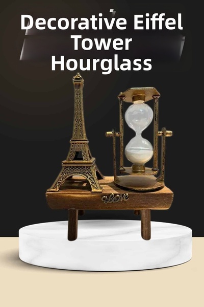 Epilons Eiffel Tower Hourglass Decorative Wooden Look Tabletop Figurine