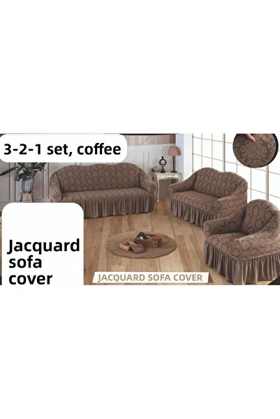 ARTUÇ Husa pentru scaun cu model jacquard (3-2-1) cu fustă (maro închis)