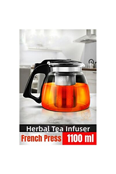 Skygo إبريق شاي زجاجي فرنسي مع مصفاة من بي إف إس سعة 1100 مل لتحضير الشاي العشبي