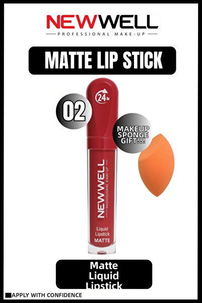New Well Newwell Liquid Lip Stick 02 + Makeup Sponge Gift