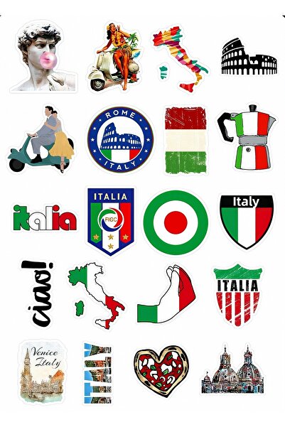 BENİMSER REKLAM مجموعة ملصقات ذات طابع إيطالي – 22×30 سم |   ريما، فيسبا، الكولوسيوم، خريطة إيطاليا وملصقات ريترو
