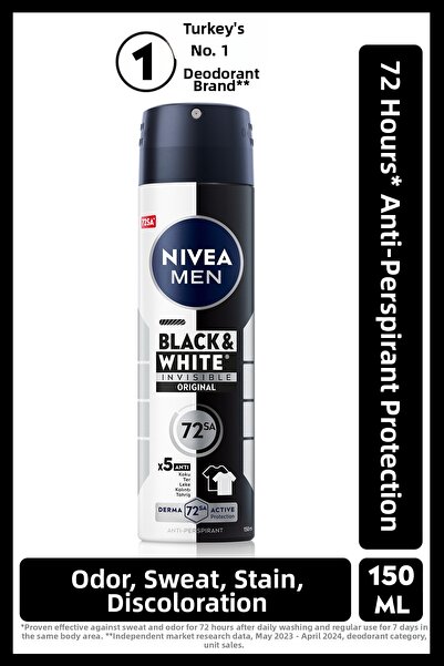 NIVEA Deodorant spray pentru bărbați alb-negru Invisible Original 150 ml, 72 ...