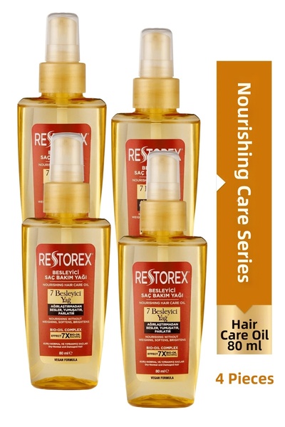 Restorex Nourishing Care Oil 4X80 ml - 7 Nourishing Oils Eye-Catching Shine Silky Softness
