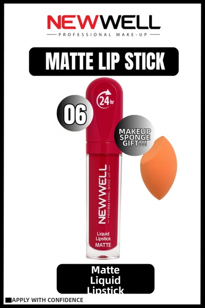 New Well Newwell Liquid Lip Stick 06 + Makeup Sponge Gift