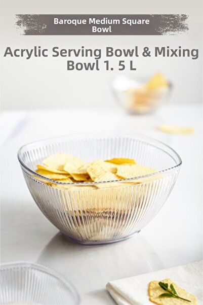 Depa وعاء فواكه وسلطة مربع شفاف متوسط ​​الحجم من الأكريليك الباروكي ووعاء خلط...