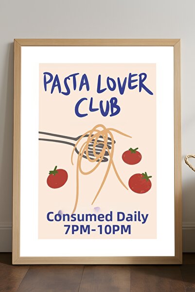 Duvarda Pasta Lover Club Poster înrămat din lemn natural, pictură decorativă ...