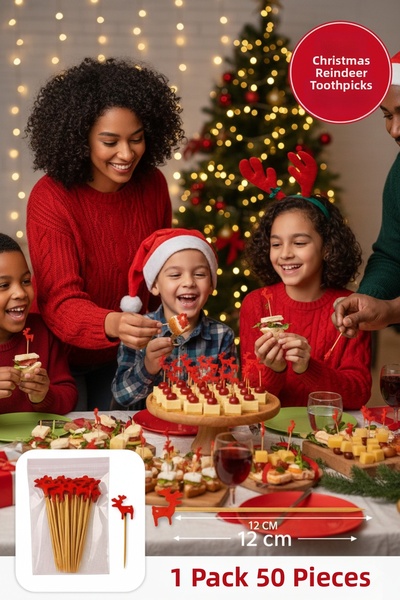 TOYFEST Christmas Reindeer Toothpicks 12 cm • Pack of 50 – Sweet, Sofa, Cake Decoration Christmas Party Toothpicks