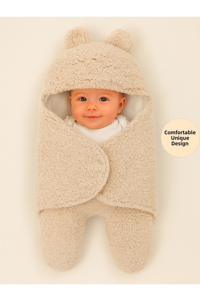 Tomuycuk 0-6 Months Fiber-Eared Plush Baby Swaddle Welsoft Fabric Newborn Sleeping Bag