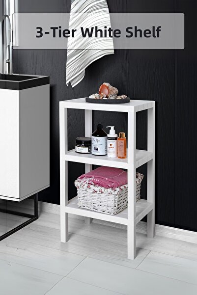 Depa رف كتب أبيض مكون من 3 طبقات ومنظم للحمام مقاس 73,5 سم