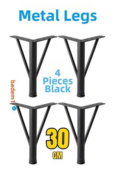 Badem10 Triangle Black 4Pcs Set Metal 30cm Furniture Leg Armchair Sofa Durable Tv Unit Leg Feet