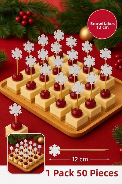TOYFEST New Year's Bamboo Snowflake Toothpick 12 cm – Cocktail, Sofa, Cake Decoration 50-Pack