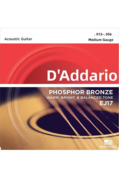 Daddario EJ17 Акустичен комплект струни за китара, фосфор-бронз, средна дебелина