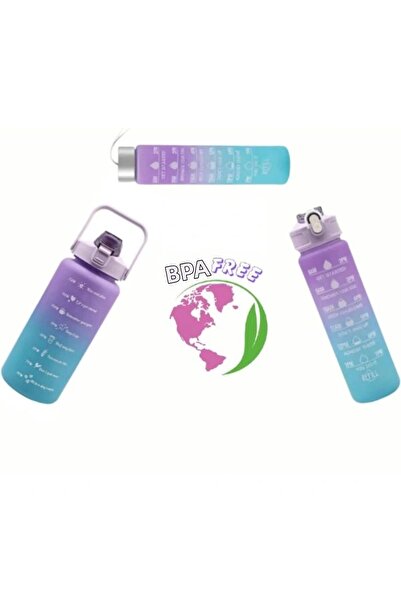 Epilons 3-Piece Motivational Water Bottle Set Tritan Water Bottle with Time C...