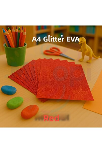 Minopi Glitter Eva Sponge A4 Red Color Set of 10 Handicraft School and Hobby ...