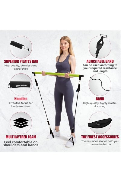 HEPİTOP Champya Imported Premium Pilates Set Yoga Fitness Pilates Ball Resistance Rubber Pilates Bar Set