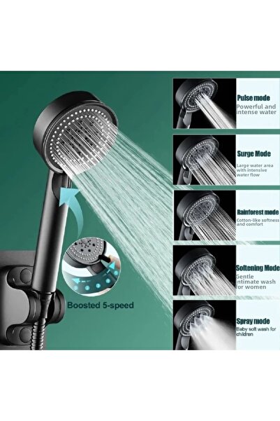 Twin Store 5 Stage Shower Head Black