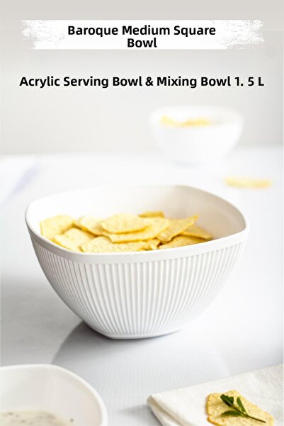 Depa وعاء خلط وفواكه مربعة الشكل باللون الأبيض الباروكي من الأكريليك ووعاء خل...