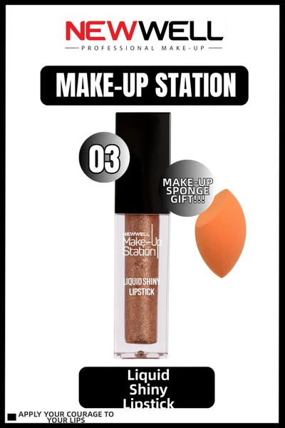 New Well ملمع شفاه سائل من نيويل ميك أب ستيشن 03 وهدية إسفنجة مكياج