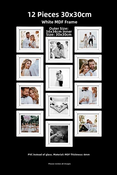 YEDİART 12 قطعة إطار 30x30 - إطار MDF - إطار صور - إطار مربع - مع PVC