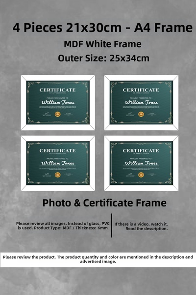 YEDİART 4 Pieces 21X30 Frame - Mdf Frame - Photo Frame - A4 Diploma Frame - C...