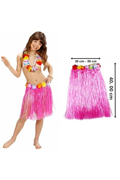 Pazarcan Hawaiian Hula Skirt Pink Color 40 cm (5389)