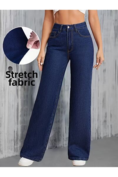 WODDİ جينز نيوزو للسيدات ذو الخصر العالي والأرجل الواسعة قماش قابل للتمدد-13