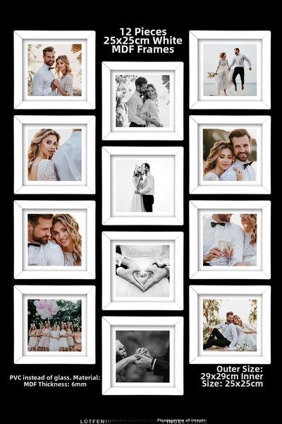YEDİART 12 قطعة إطار 25×25 - إطار من الخشب المضغوط - إطار صور - إطار مربع - م...