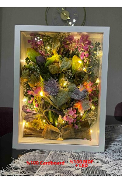 Sevcan sanat atölyesi صندوق ورد بإطار زجاجي أصلي مقاس 30×40×3 مع إضاءة LED