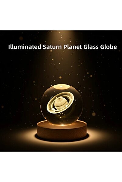 Twin Store Mey Import ®   3D Saturn Crystal Ball Atmosphere Lamp with Wooden ...