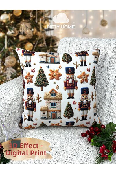 Fifty Home 1 Pcs Kirlent Kilifi 43X43 cm Double-Sided Digital Printing New Ye...