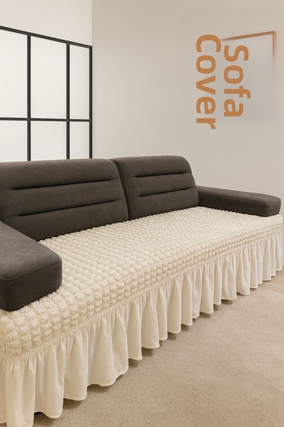SENNORA 3-Piece Sofa Seating Area Cover – Seat Area Only – Skirted – STRETCHY FABRIC 165×60 cm