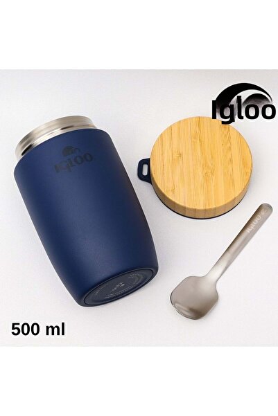 IGLOO برطمان طعام من الخيزران سعة 500 مل، قارورة حرارية للطعام باللون الأزرق الداكن