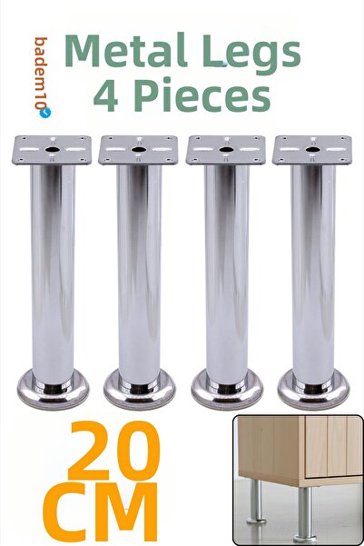 Badem10 4Pcs Metal with Plate 20cm Chrome Silver Furniture Leg Armchair Sofa Durable Tv Unit Leg Feet