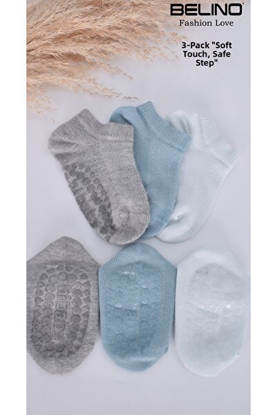 BELİNOPLUS جوارب قطنية للأطفال الرضع مضادة للانزلاق مكونة من 3 قطع