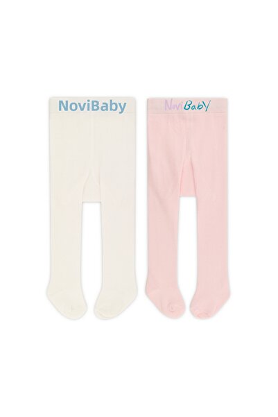 Novibaby جوارب طويلة قطنية للأطفال مكونة من قطعتين، جوارب مدرسية قطنية للأطفال حديثي الولادة، أبيض إكرو وردي