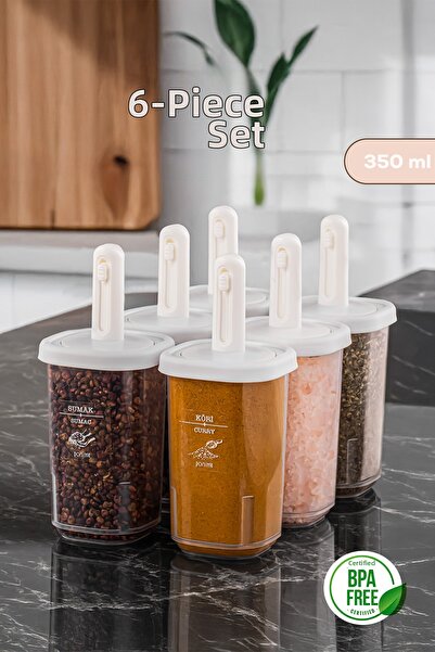 Porsima 4360 6-Piece Seasoning Container Set with Sliding Self-Serving Spoon ...