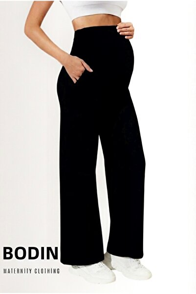 bodin بنطلون حمل قابل للتعديل بخصر مرتفع من قماش الكريب المرن مع جيوب