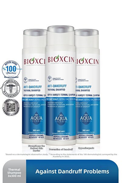 Bioxcin مجموعة أكوا ثيرمال 300 مل من 3 قطع - شامبو فعال ضد القشرة
