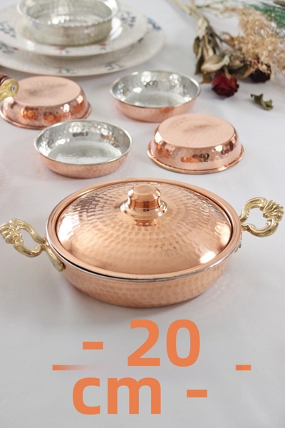 GÜR BAKIR مقلاة بيض سميكة بغطاء نحاسي مقلاة عميقة بغطاء 20 سم