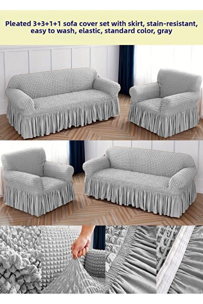 ARTUÇ Set de huse pentru canapea Bürümcük Husă pentru canapea cu fustă elastică 3+3+1+1 Standard