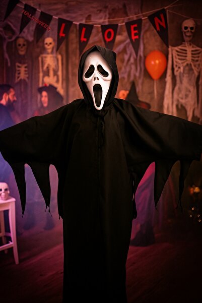 DODOMAR Costum de Halloween Scream pentru copii - Costum de groază pentru adulți, cu măști de groază, cadou